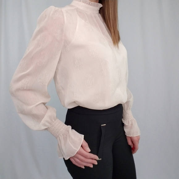 Beige Mock Neck Blouse with Camisole - Picture 2 of 10